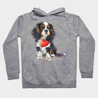 Valentine Cavalier King Charles Spaniel Holding Heart Hoodie